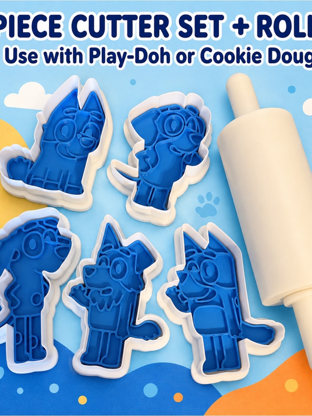 Bluey Character Play-Doh Cookie Cutter Set with Rolling Pin set made by 3D print
